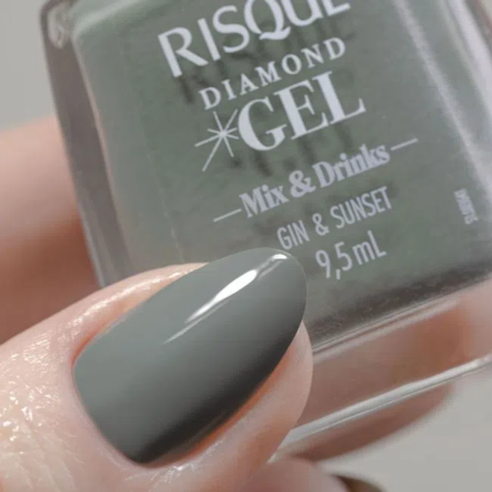 Esmalte Risqué Diamond Gel Gin E Sunset 9,5ml - Verde - Diamond Gel