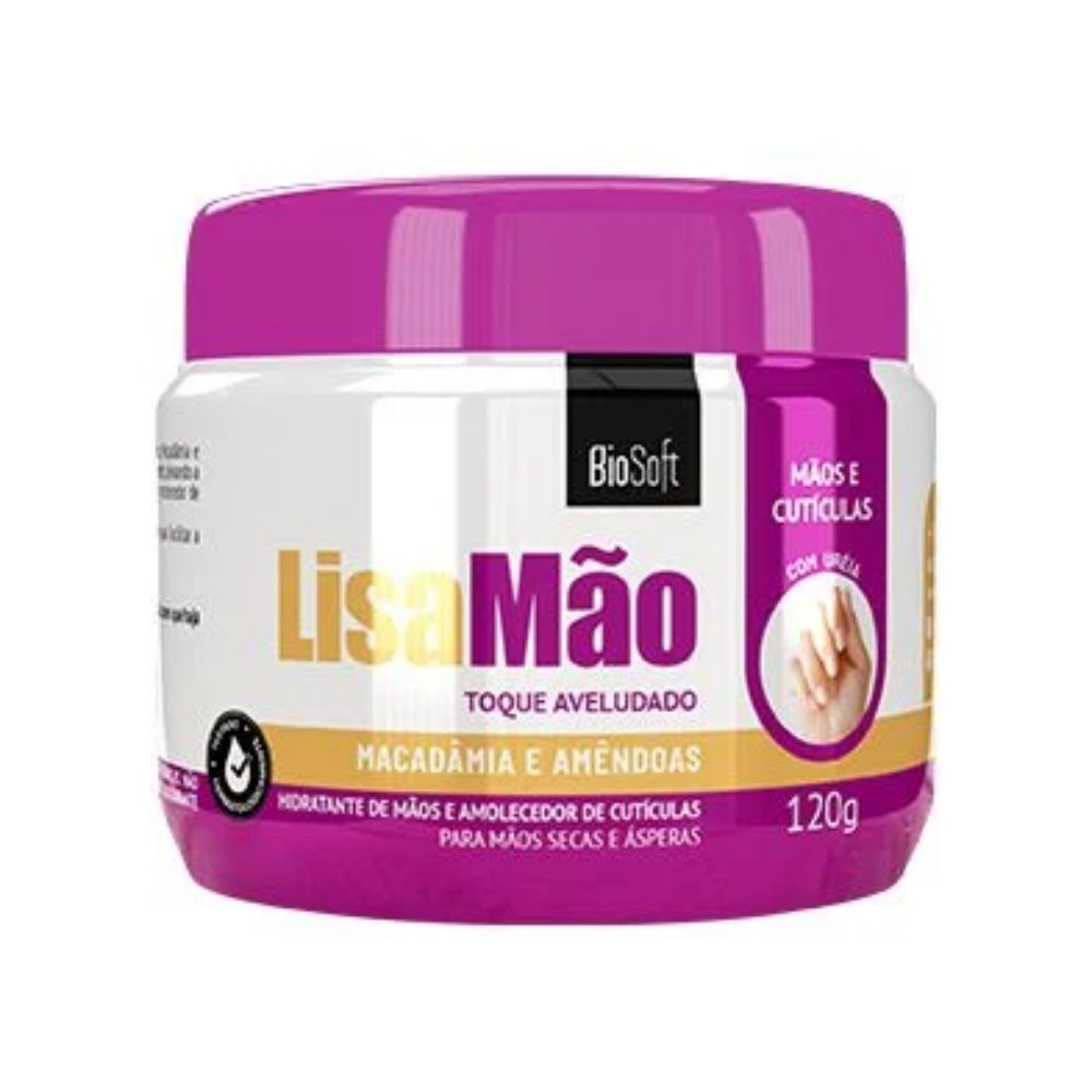 Creme Hidratante Lisa Mão E Amolecedor De Cutículas Com Macadâmia E Amêndoas Biosoft 120g