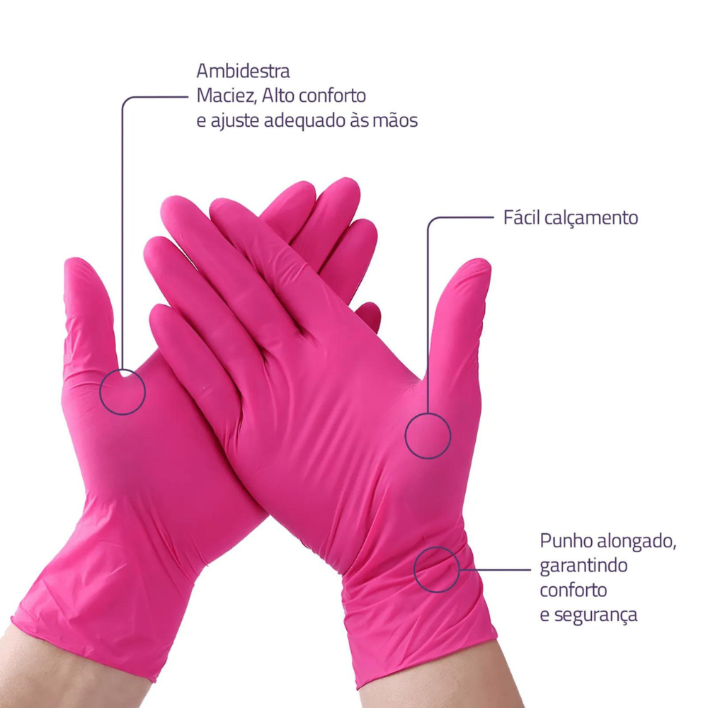 Caixa De Luvas Nitrílicas Super Max Tamanho M Com 100 Unidades Rosa
