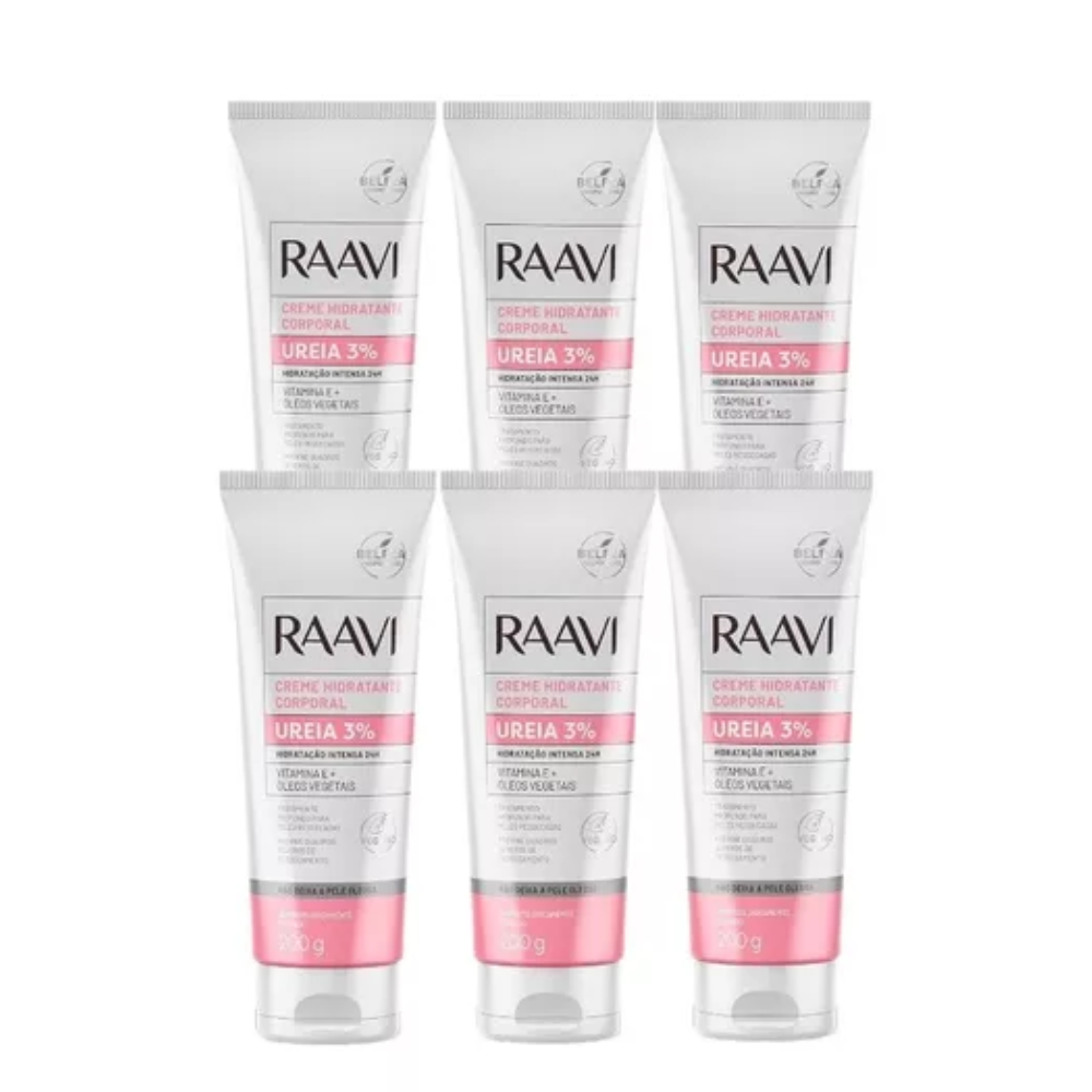 Kit Com 6 Creme Hidratante Ureia 3% Raavi 200g