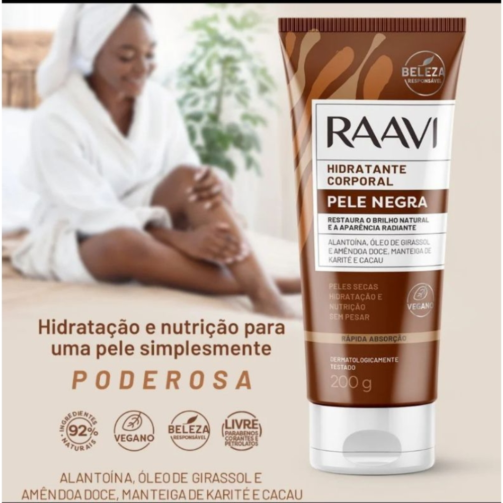 Kit Com 6 Hidratante Corporal Pele Negra Raavi 200g