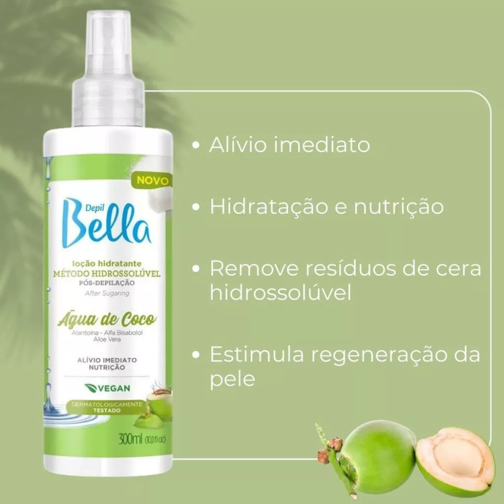 Kit Com 6 Loção Hidratante Hidrossolúvel Água De Coco Pós Depilação Depil Bella 300ml