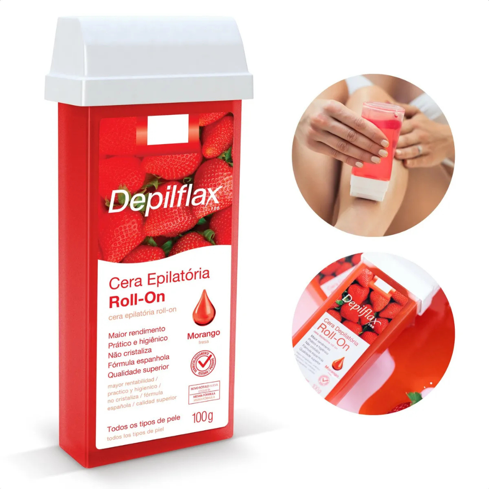 Refil Cera Depilatória Roll On Morango Depilflax 100g