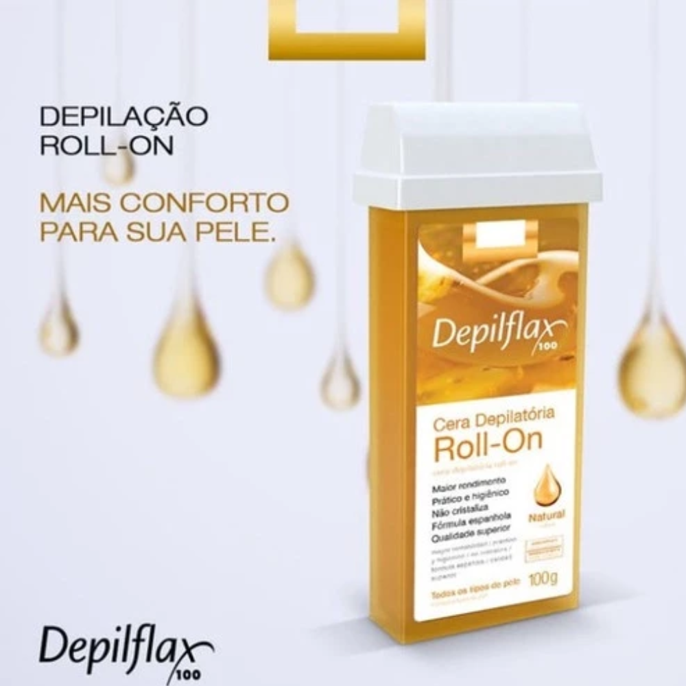 Kit 6 Refil Cera Depilatória Roll On Natural Depilflax 100g
