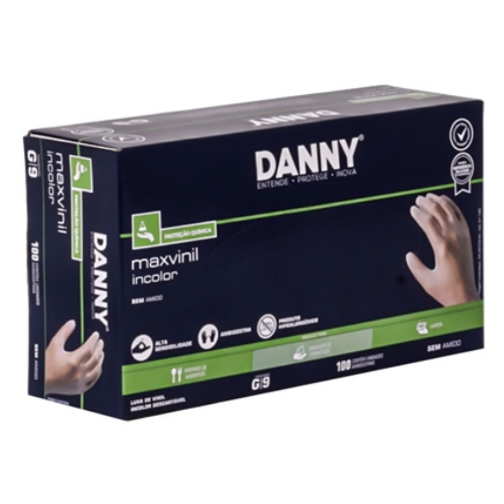 Caixa De Luvas Danny Em Maxvinil Transparente 100 Unidades