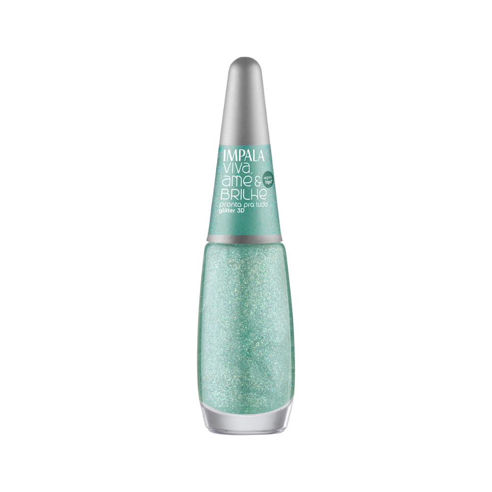 Esmalte Impala Viva, Ame e Brilhe Glitter 3D Pronta Pra Tudo 7,5ml