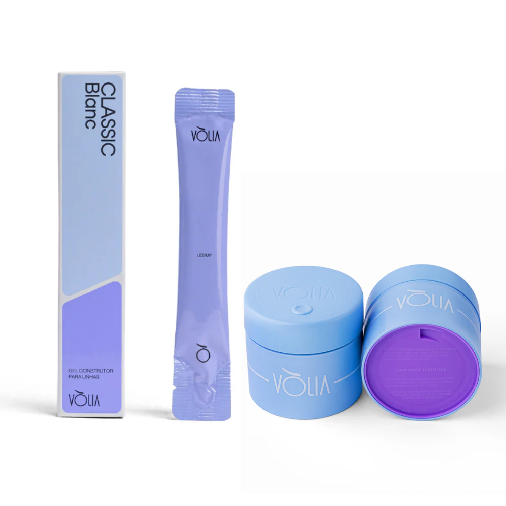 Kit Gel Refil Sachê Vòlia 14g Classic Blanc + Pote Eco Vòlia 30g Azul Celeste