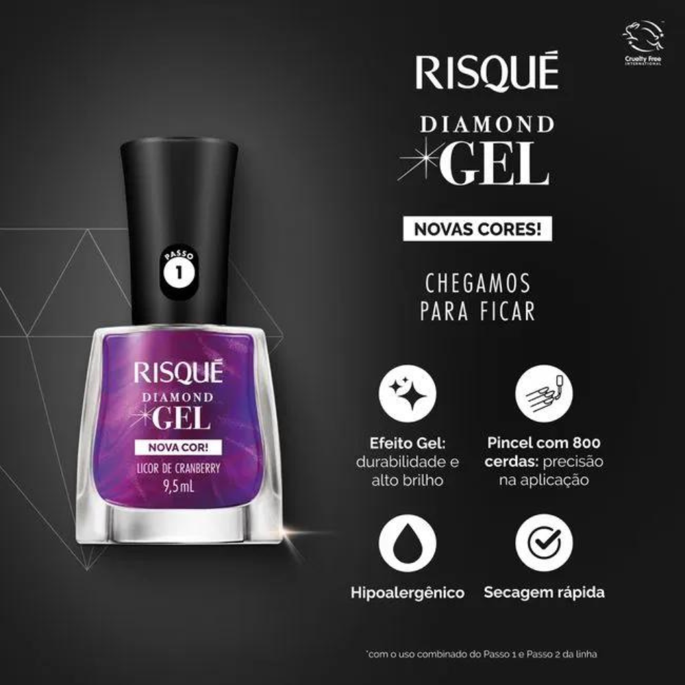 Esmalte Risqué Diamond Gel Licor Cranberry 9,5ml