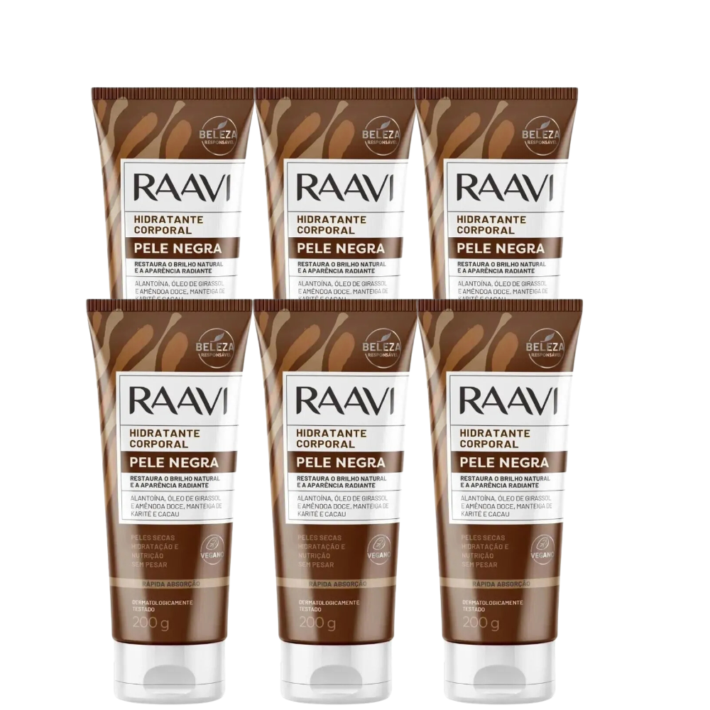 Kit Com 6 Hidratante Corporal Pele Negra Raavi 200g