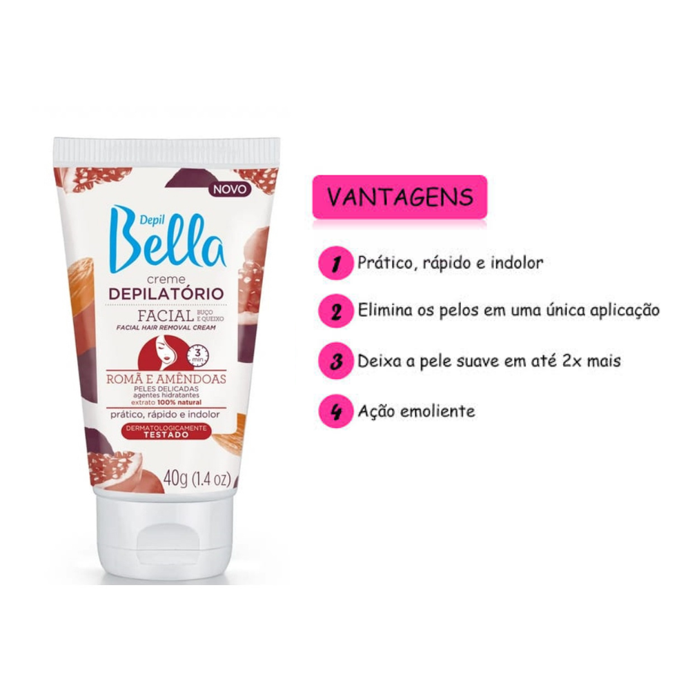 Creme Depilatório Facial De Romã e Amêndoas Depil Bella 40g