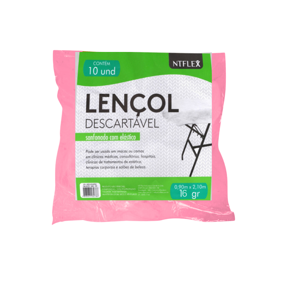 Lençol Descartável Com Elástico Sanfonado Rosa GR16 10 Unidades Ntflex