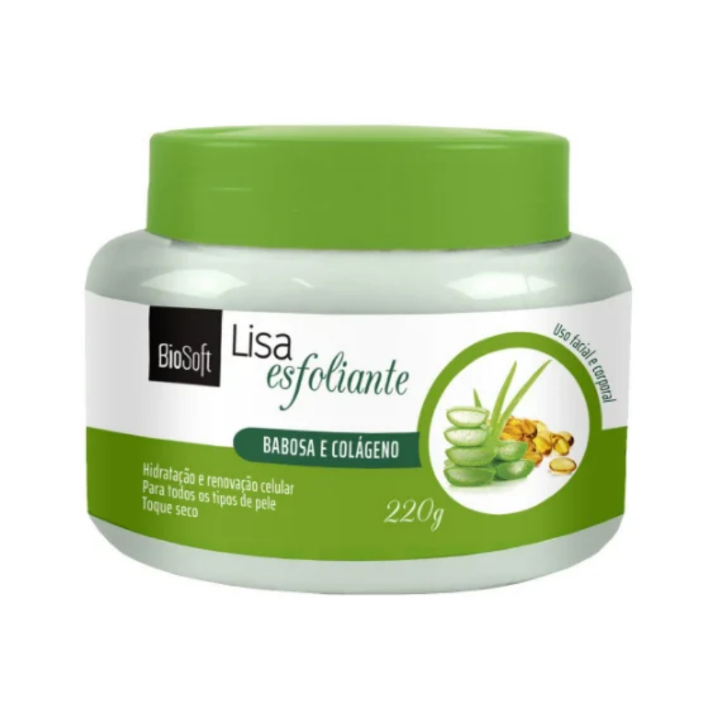 Creme Esfoliante Facial E Corporal Com Babosa E Colágeno Biosoft 220g