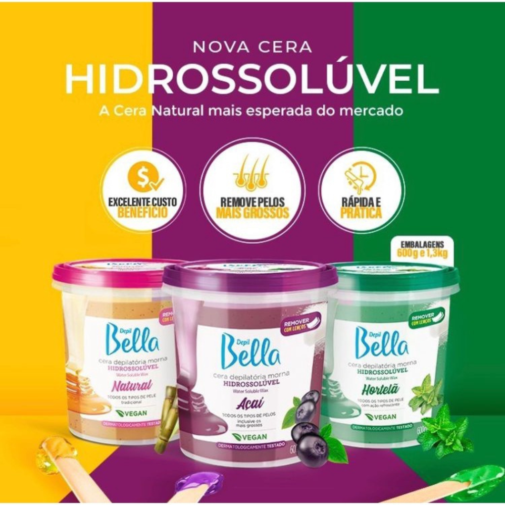 Cera Hidrossolúvel Natural Depil Bella 1,3kg