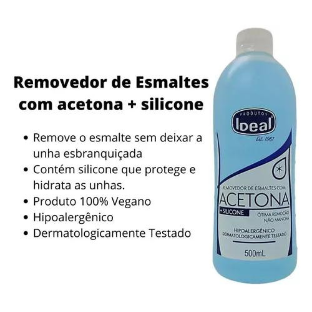 Removedor De Esmaltes Com Acetona E Silicone Ideal 500ml
