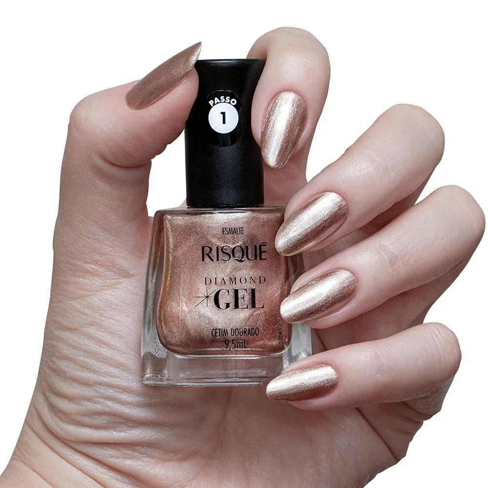 Esmalte Risqué Diamond Gel Cetim Dourado 9,5ml - Dourado - Diamond Gel