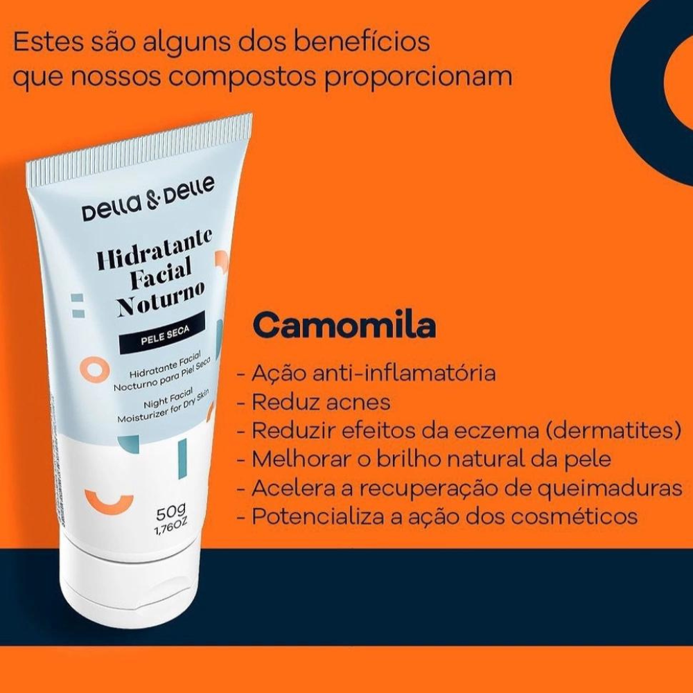 Hidratante Facial Noturno Pele Seca Della E Delle 50g Extrato De Camomila
