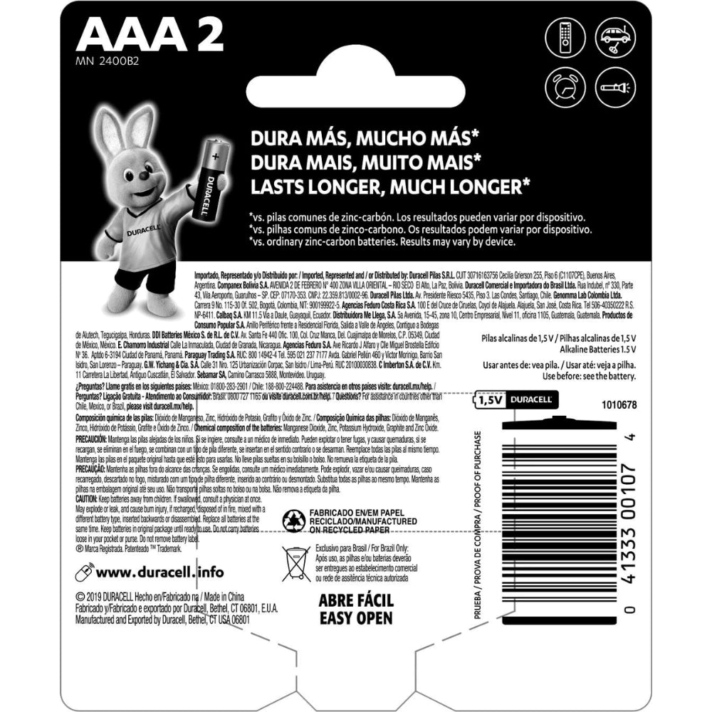 Pilha Duracell Alcalina AAA 2 Unidades Palito