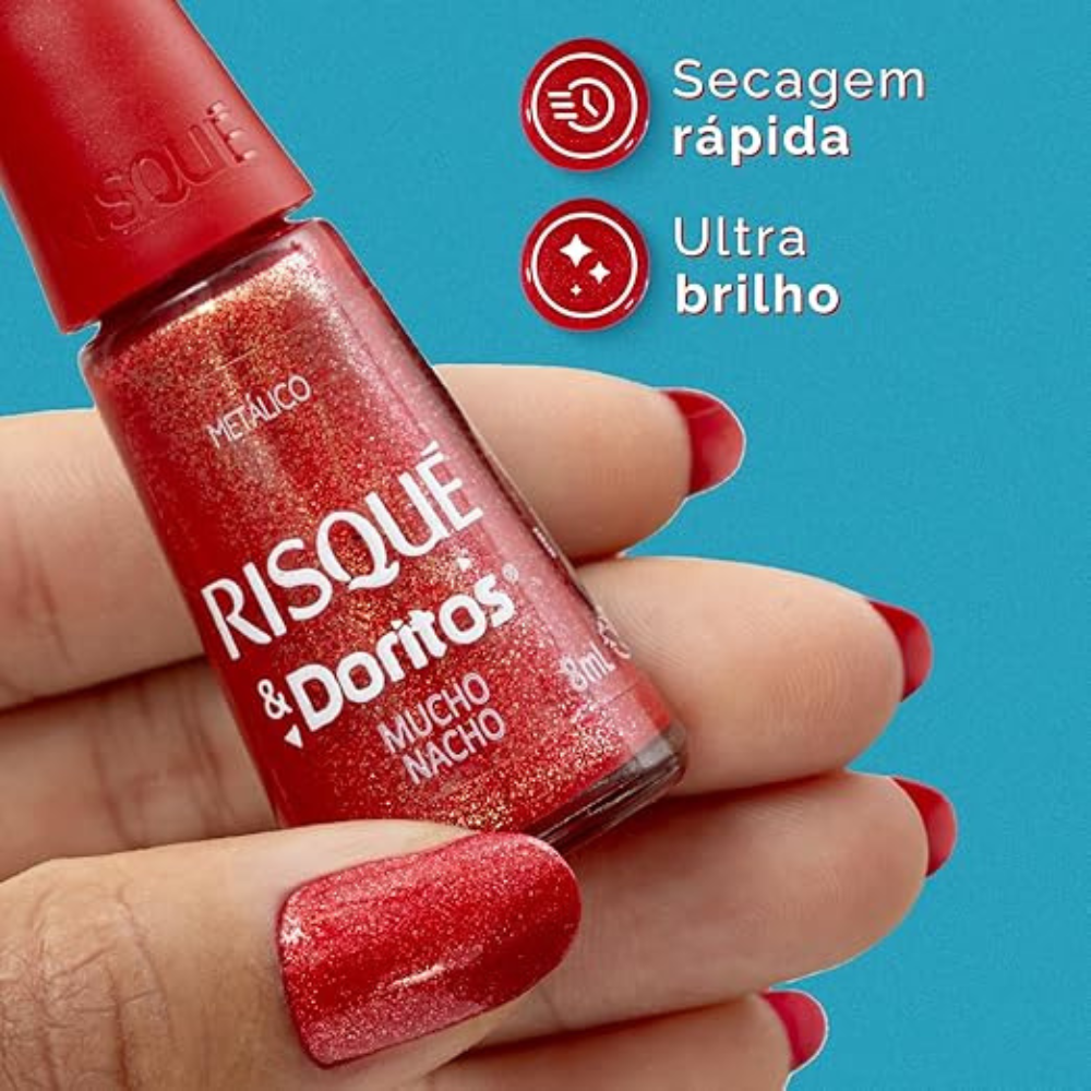 Esmalte Risqué & Doritos Metálico Mucho Nacho Vermelho 8ml