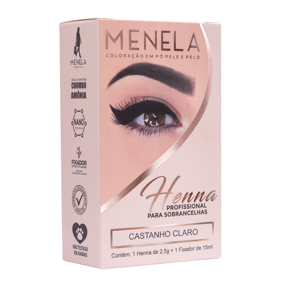 Kit Henna E Fixador Menela Castanho Claro 2,5g