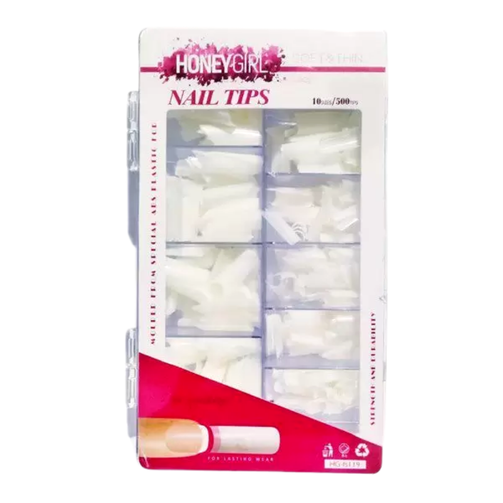 Caixa De Tips Honey Girl Curvatura C Branca 500 Unidades