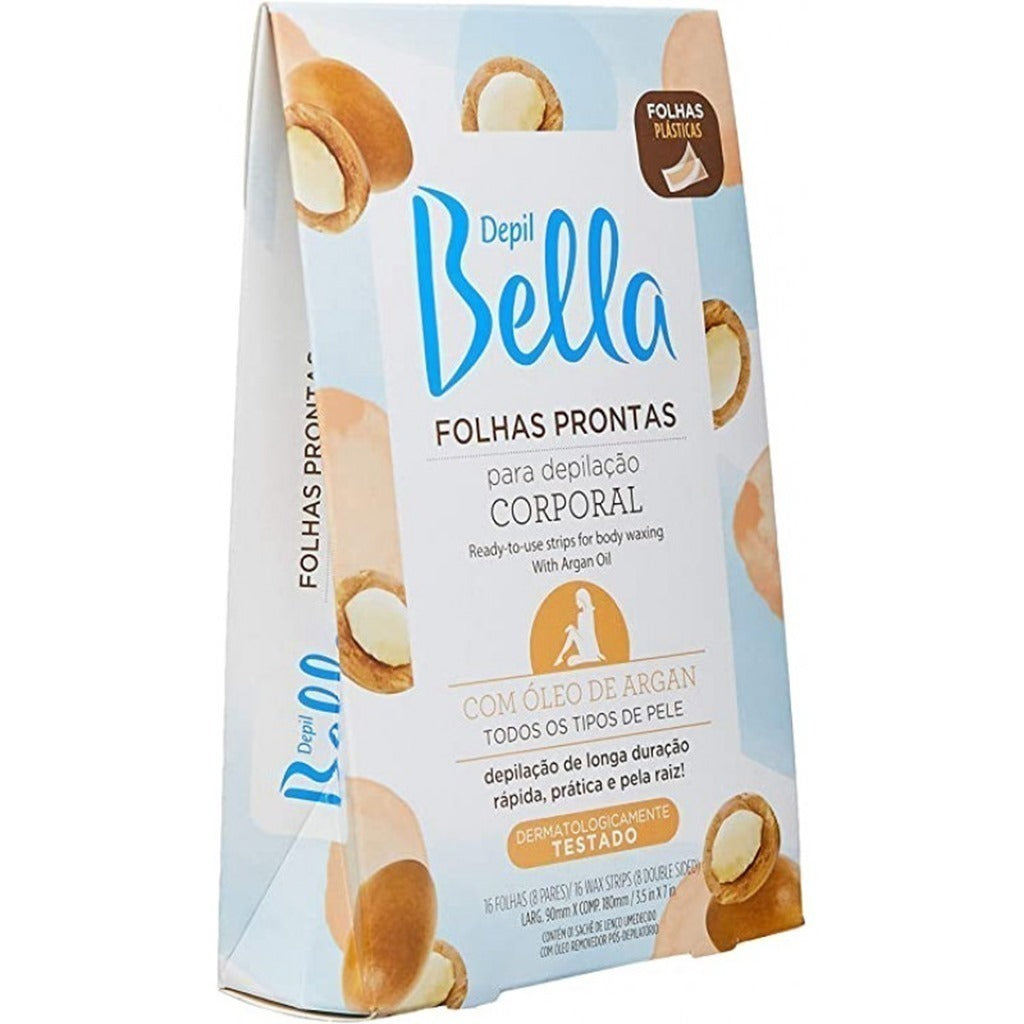 Cera Em Folhas Prontas Para Depilação Corporal Com Óleo de Argan Depil Bella 16 folhas