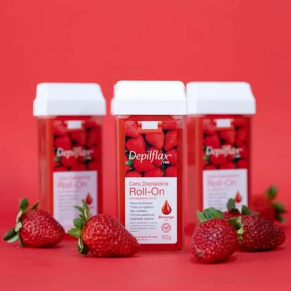 Kit 6 Refil Cera Depilatória Roll On Morango Depilflax 100g