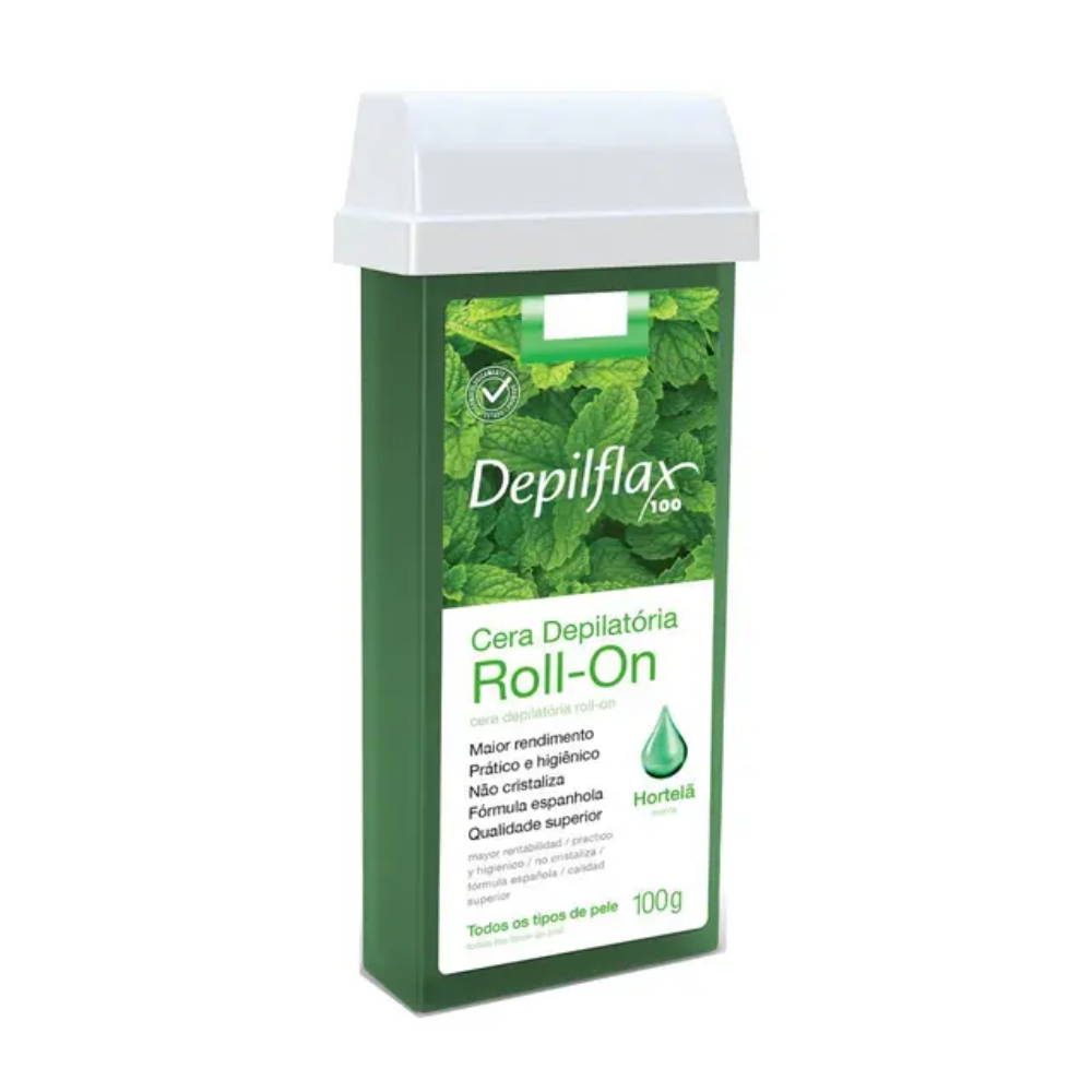 Kit 6 Refil Cera Depilatória Roll On Hortelã Depilflax 100g