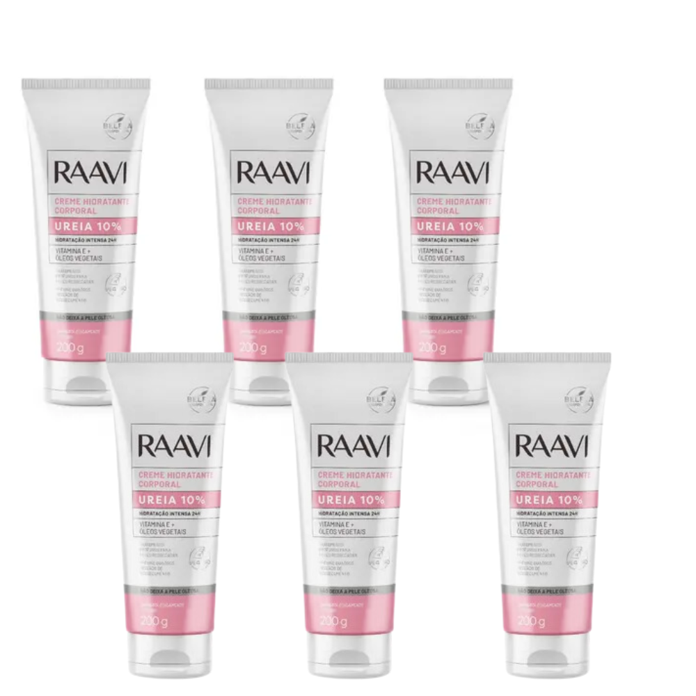 Kit Com 6 Creme Hidratante Ureia 10% Raavi 200g