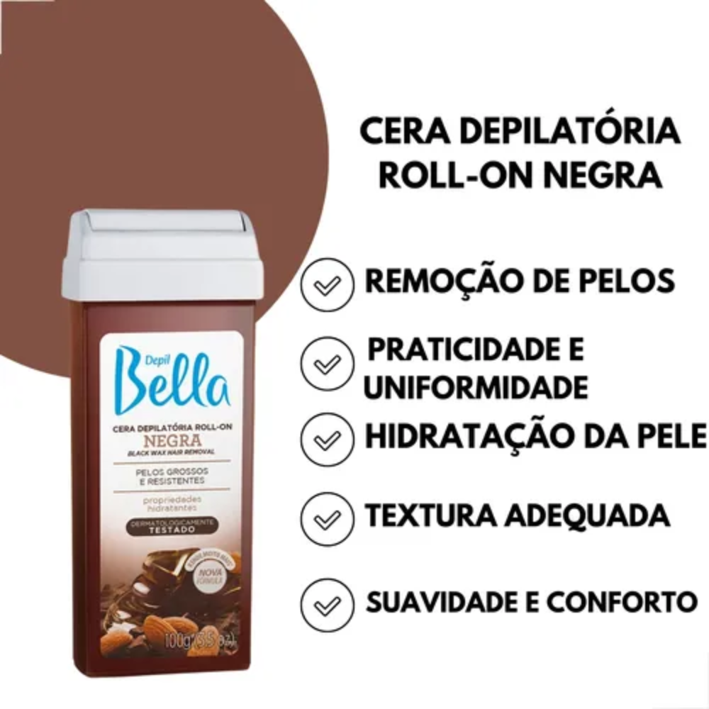 Kit 6 Refil Cera Depilatória Roll On Deo Negra Depil Bella 100g