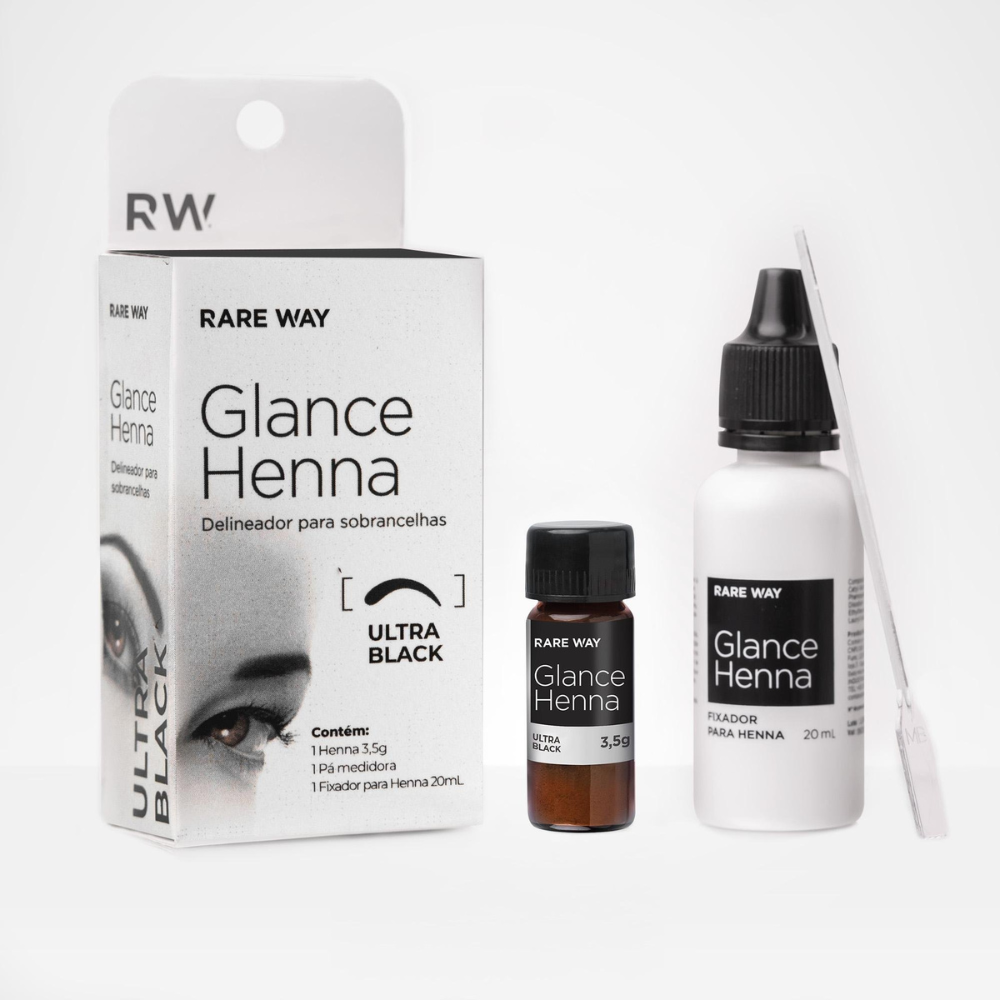 Kit Henna E Fixador Para Sobrancelhas Glance Ultra Black Rare Way 3,5g