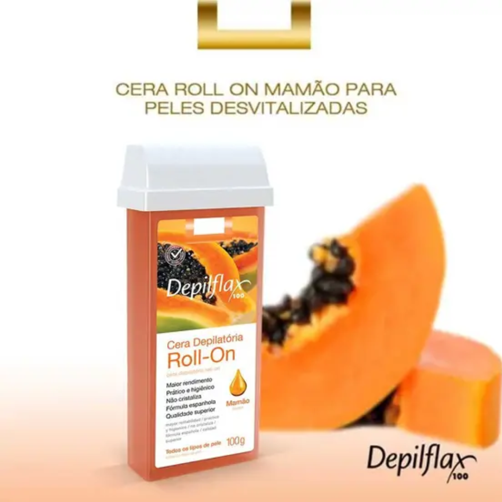 Kit 6 Refil Cera Depilatória Roll On Mamão Depilflax 100g