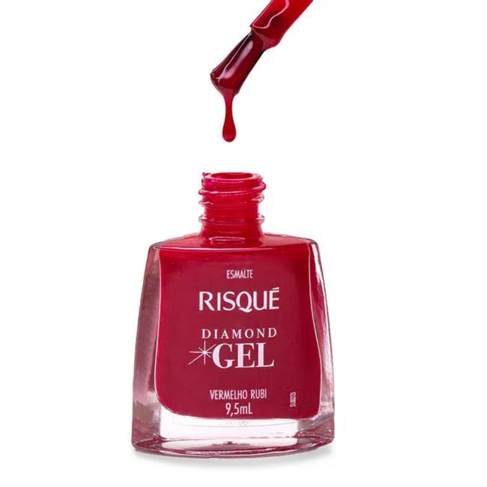 Esmalte Risqué Diamond Gel Vermelho Rubi 9,5ml - Vermelho - Diamond Gel