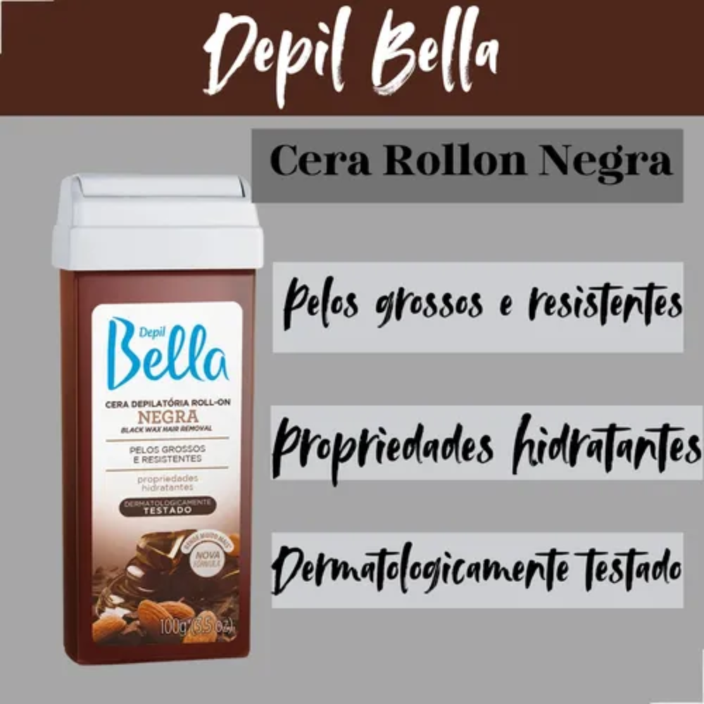 Kit 6 Refil Cera Depilatória Roll On Deo Negra Depil Bella 100g