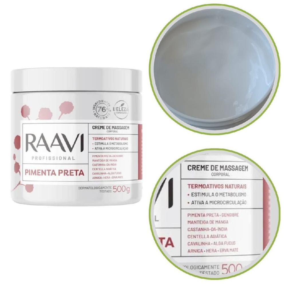 Creme de Massagem Corporal Pimenta Preta Raavi 500g