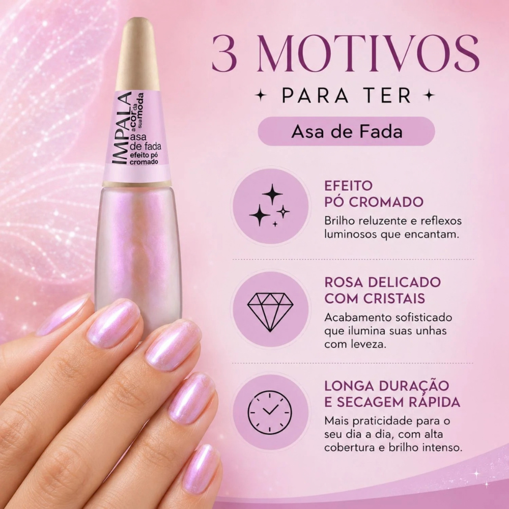 Esmalte Impala Efeito Pó Cromado Asa de Fada 7,5ml