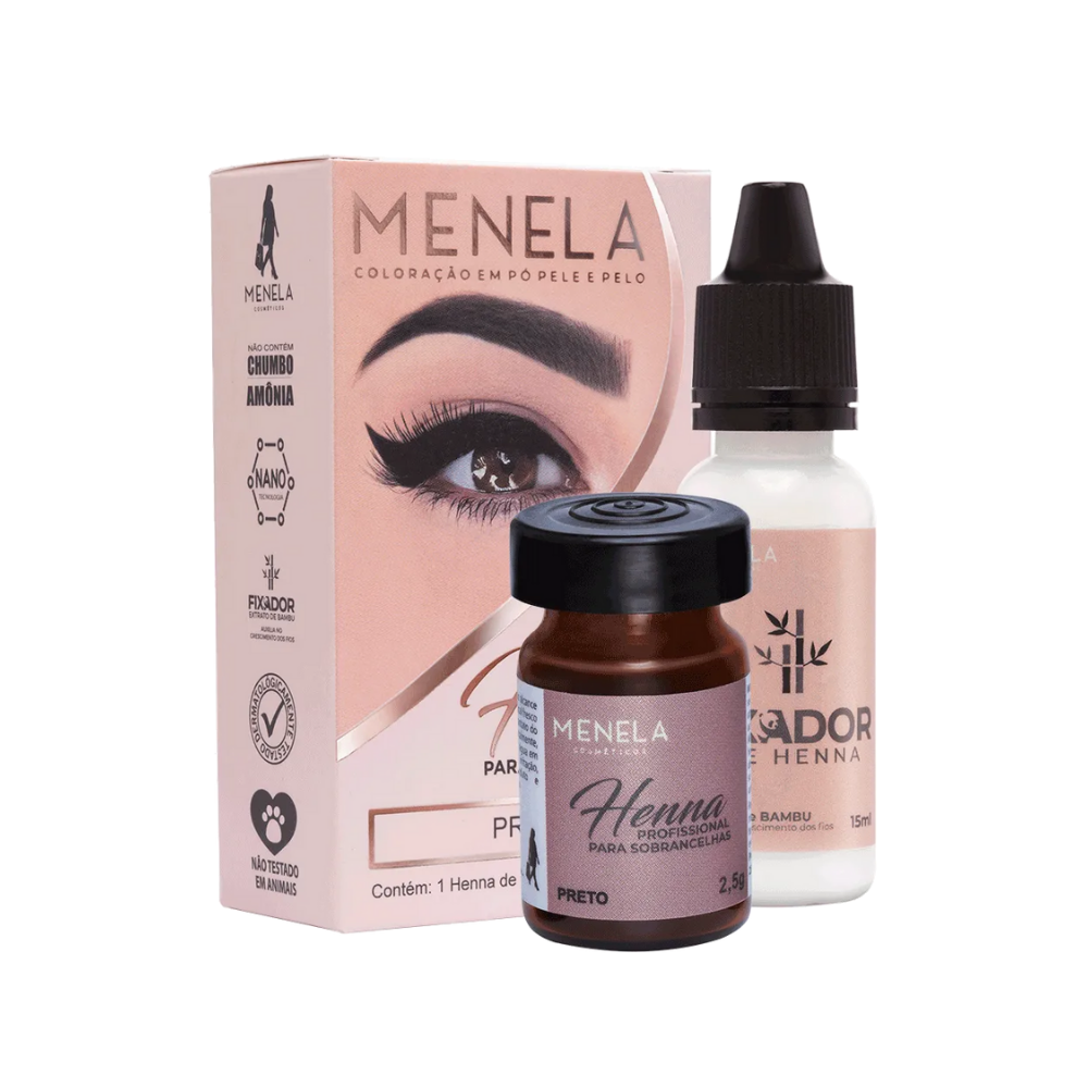 Kit Henna E Fixador Menela Preto 2,5g