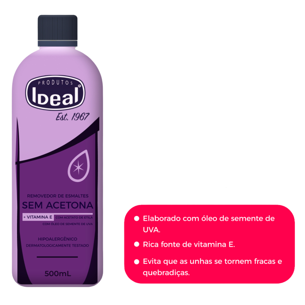 Removedor De Esmaltes Sem Acetona E Vitamina E Ideal 500ml