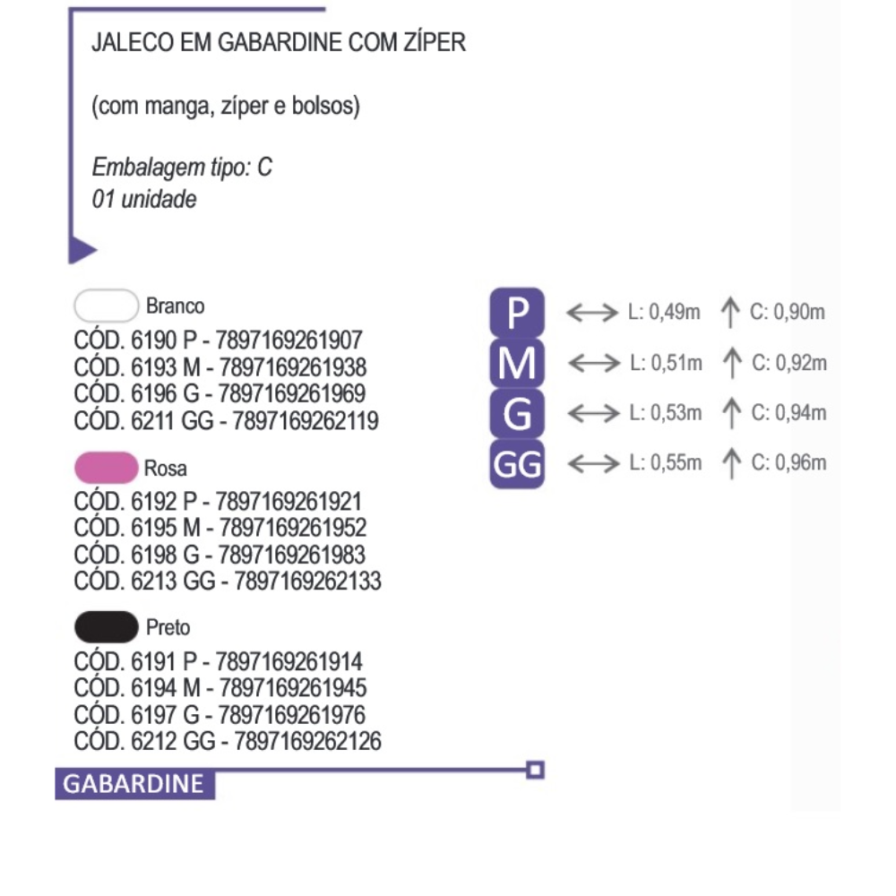 Jaleco Gabardine Com Manga E Zíper Tamanho P Rosa Santa Clara 6192