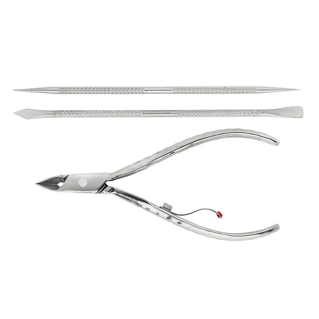 Alicate Para Cutículas Profissional 778 + Espátula + Palito Em Inox Mundial