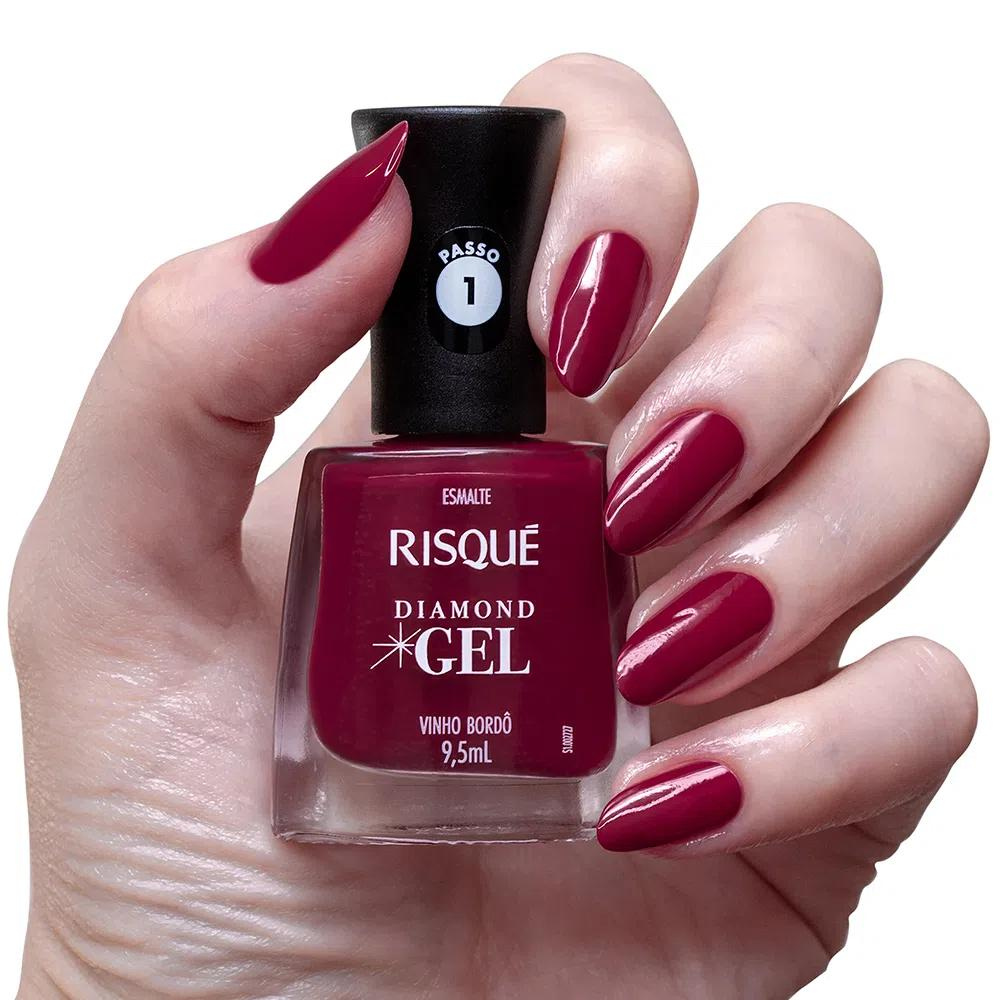 Esmalte Risqué Diamond Gel Vinho Bordô 9,5ml - Vinho - Diamond Gel