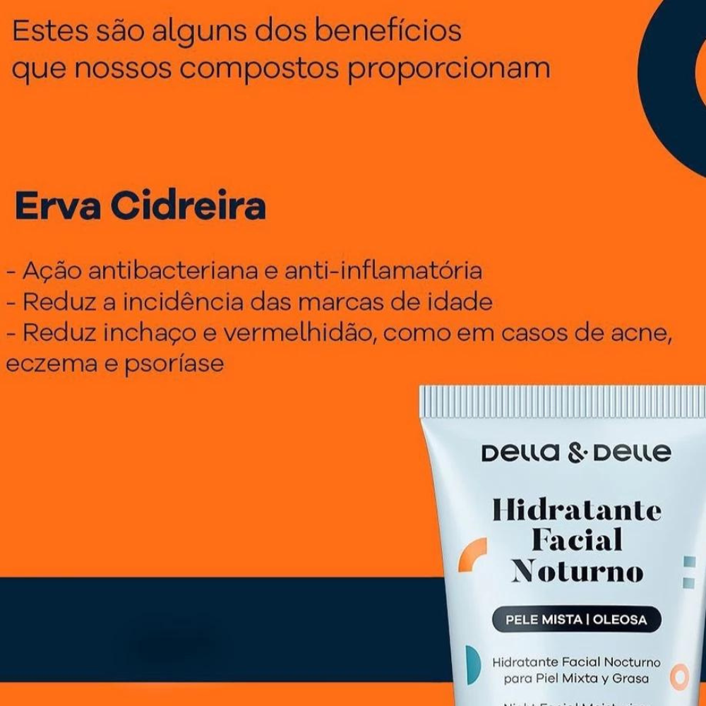 Hidratante Facial Noturno Pele Mista E Oleosa Della E Delle 50g Extrato De Erva Cidreira