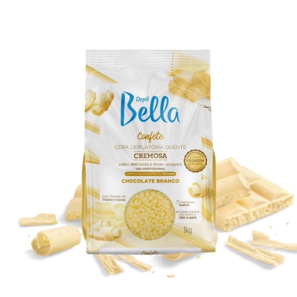 Cera Depilatória Confete Chocolate Branco Depil Bella 1kg