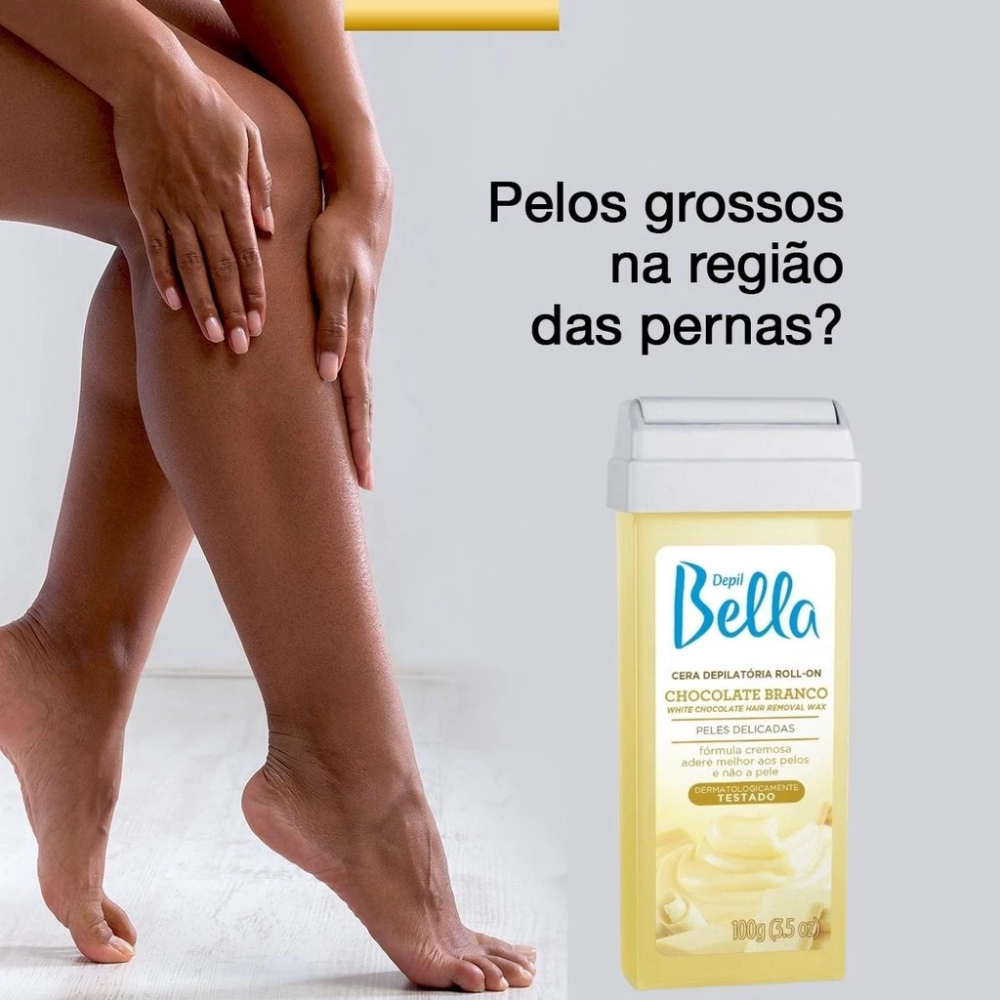 Kit 6 Refil Cera Depilatória Roll On Deo Chocolate Branco Depil Bella 100g