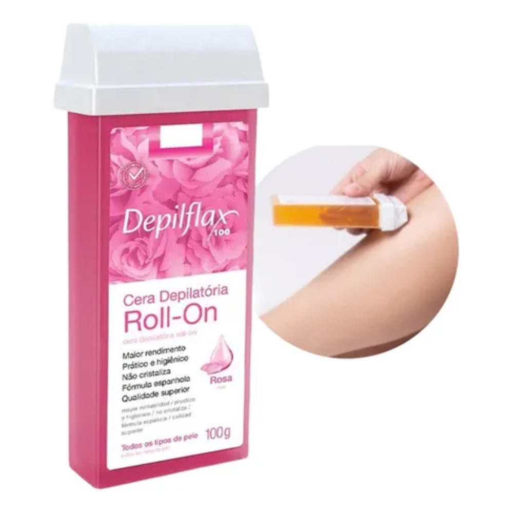 Kit 6 Refil Cera Depilatória Roll On Rosa Depilflax 100g