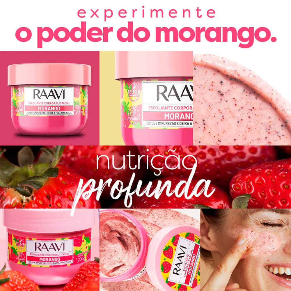 Esfoliante Corporal E Facial Morango Raavi 200g