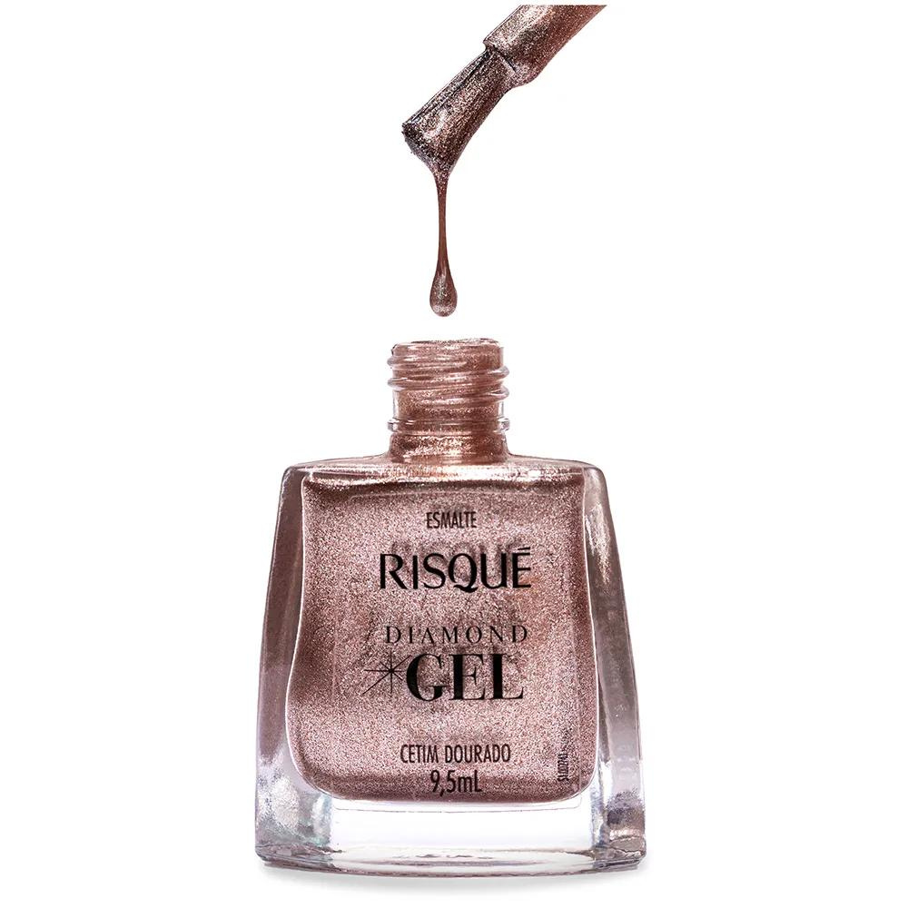 Esmalte Risqué Diamond Gel Cetim Dourado 9,5ml - Dourado - Diamond Gel