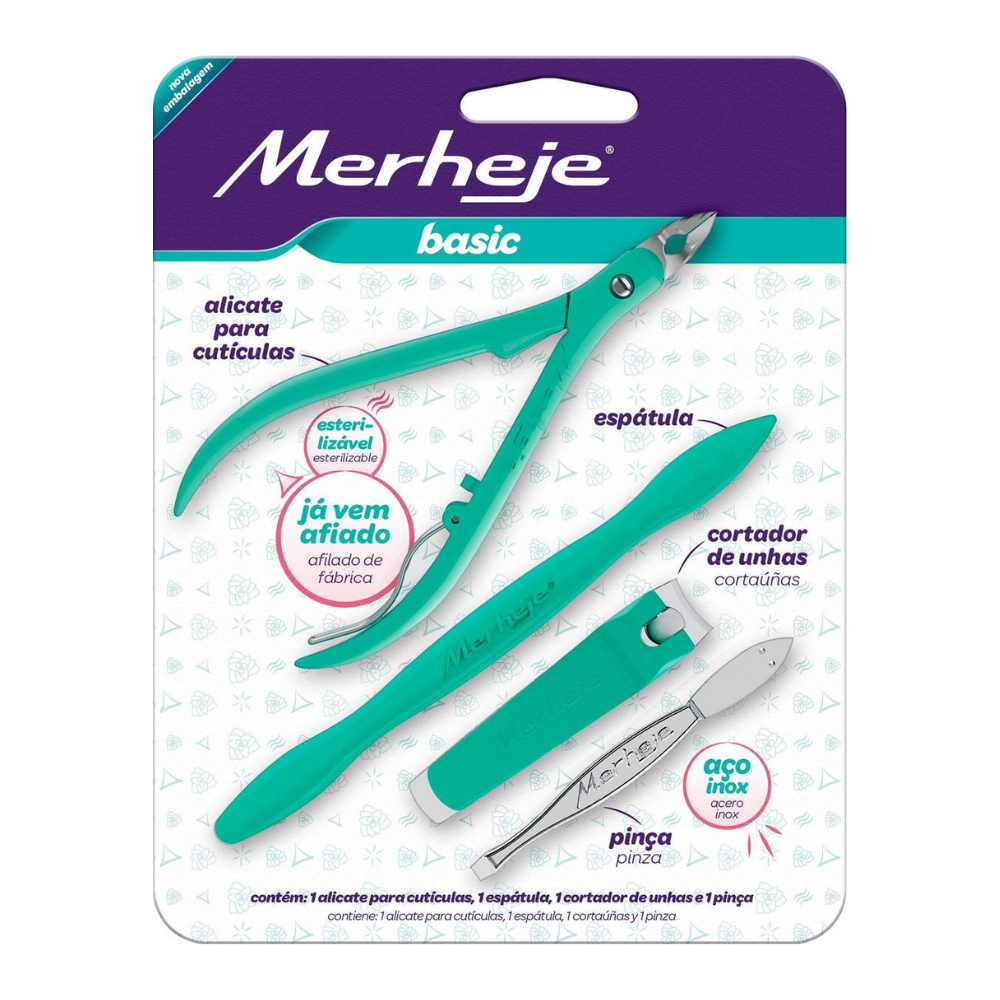 Kit Alicate, Pinça, Cortador De Unhas e Espátula Merheje