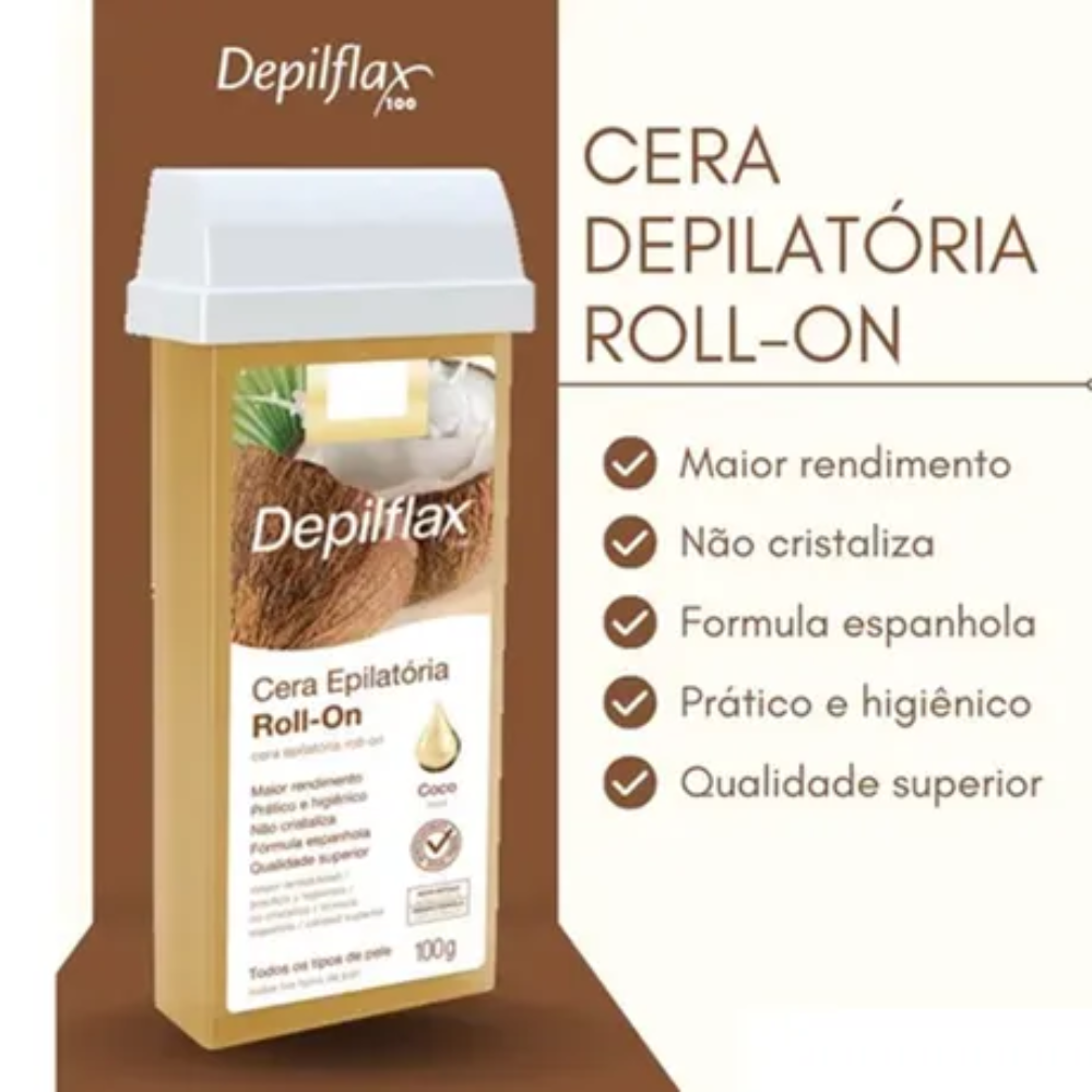Kit 6 Refil Cera Depilatória Roll On Coco Depilflax 100g