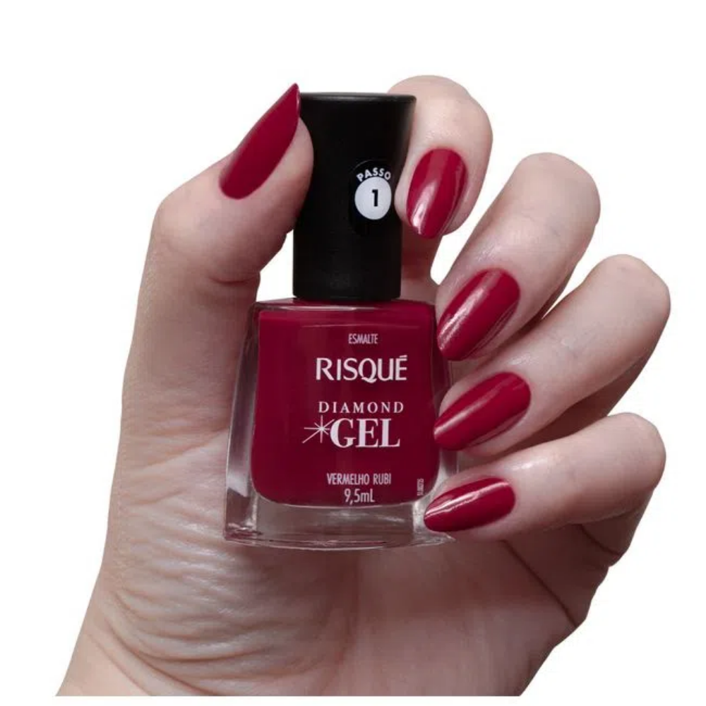Esmalte Risqué Diamond Gel Vermelho Rubi 9,5ml - Vermelho - Diamond Gel