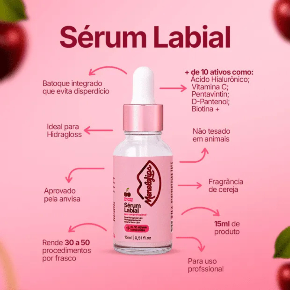 Kit Sérum Hidragloss 15ml + Esfoliante Labial 12g + Lip Mask 20g Menela
